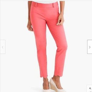 NWT J Crew Coral Red Side Zip Stretch Slim Fit Cropped Scalloped Pants, size 10